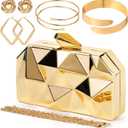 5 Pcs Clutch Purse for Women Evening Prom Purses Metallic Handbag for Valentines Wedding Banquet Retro Jewelry Set (Gold)
