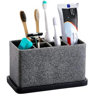 ZCCZ Toothbrush Holder, 6-Slot Bathroom Organizer for Countertop Storage, Holds Toothpaste, Dental Floss, Razor, Comb, Makeup Brushes, and More, Compact Tooth Brushing Stand for Efficient Organization (1. Granite)