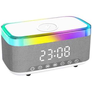 Multifunctional Bluetooth Speaker | Rechargeable | Colorful ambient light & Customizable Alarm Clock | Supports Wireless Charging for Smartphones | Ideal for Indoor & Outdoor Gatherings and Camping