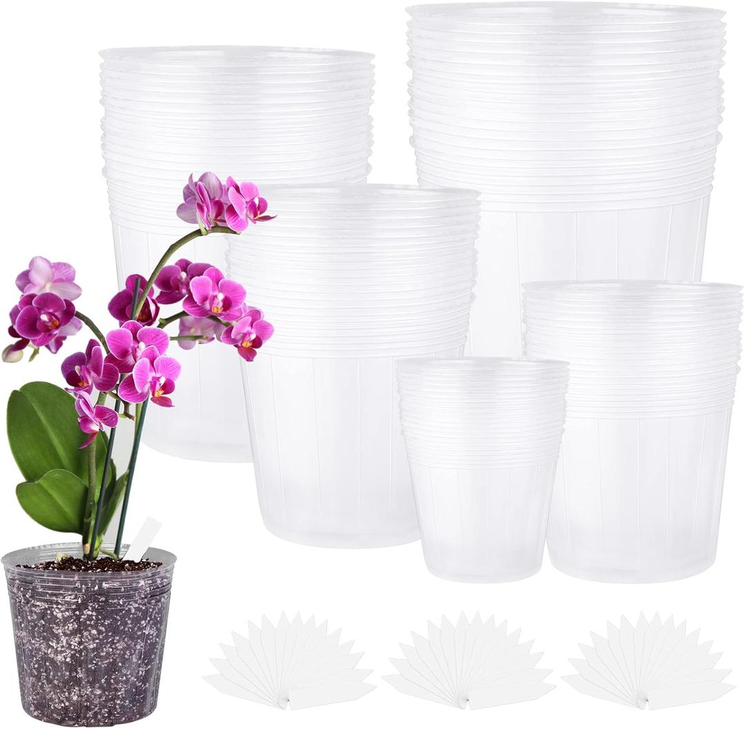 Elcoho 60 Packs Clear Nursery Pots for Plants 6.7/6/5/4/3 Inch Seedling Pots Plastic Plant Nursery Pots Variety Pack with Drainage Hole Seed Starting Pots with 30 Labels for Planting Seed Stareter