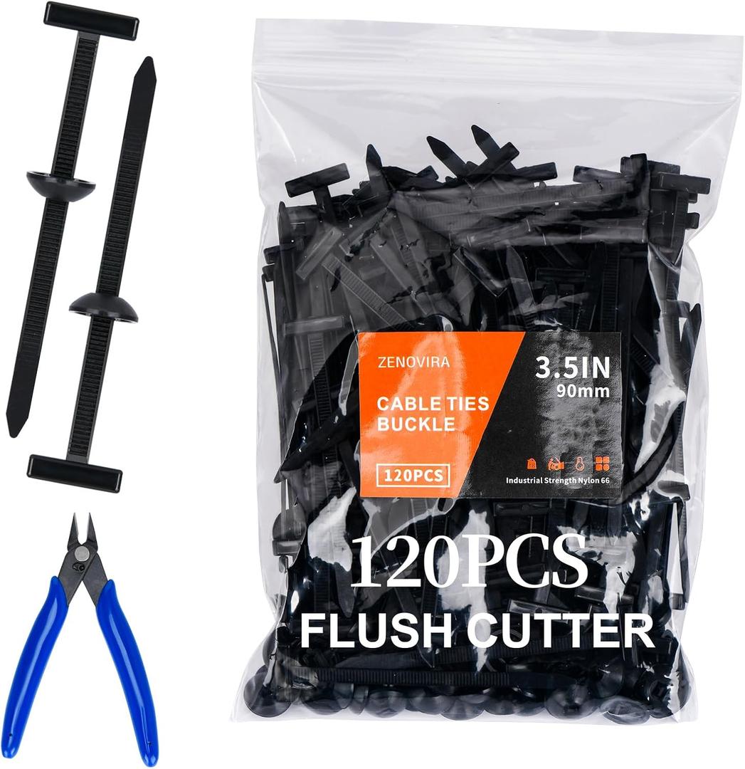 120PCS Nylon Universal Cable Tie Buckle, with Flush Cutter, Locking Zip Ties for Car Repairs, Automotive Bumper Clips, Body Panel Retainer, Fender Liner Fastener Clips