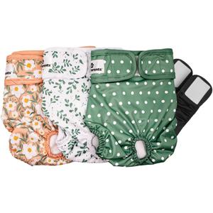 Pet Parents Washable Dog Diapers (3pack) + Extendrs of Durable Doggie Diapers, Premium Dog Diapers Female (Small, Daisy)