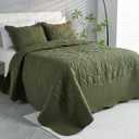 EVENHUG Oversized King Quilt California King Size Lightweight Bedding Set Reversible Bedspread Coverlets for All Seasons 3 Piece (Olive Green 120"x120")