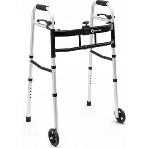 Folding Walkers for Seniors with 2 Skis and 5" Wheels, Front Wheel Walker, Aluminum Lightweight Walkers, Supports up to 350 lbs, Height Adjustable Standard Walker for Elderly and Disabled