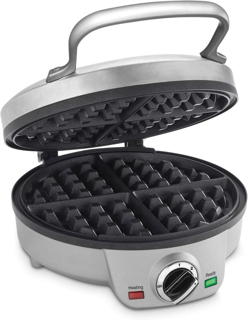 Cuisinart Belgian Waffle Maker, Round Waffle Iron, 6 Setting Adjustable Browning, Audible Alert, Nonstick Plates, WAF-200P1, Silver