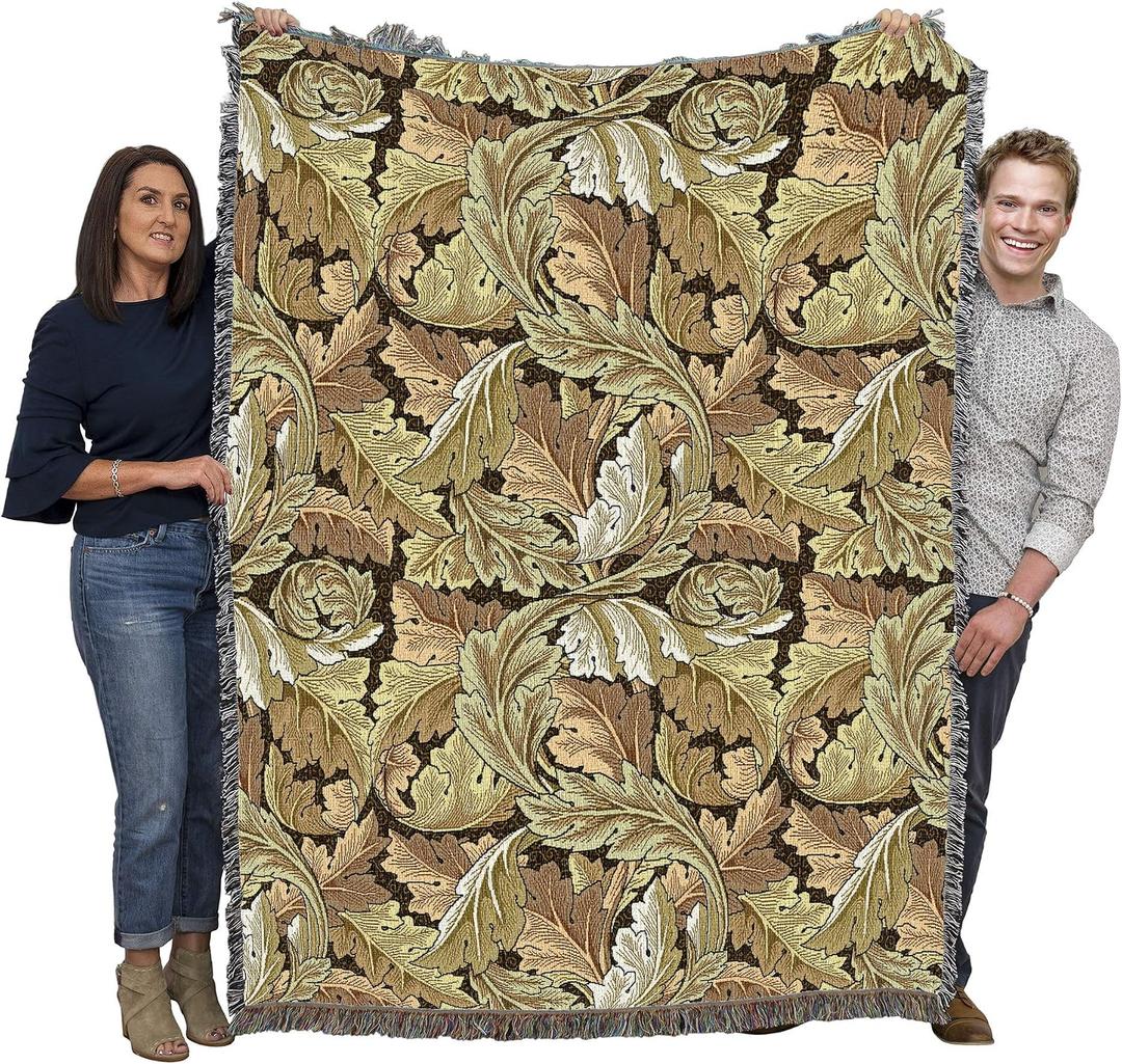 Pure Country Weavers William Morris Acanthus Leaves Gold Blanket - Arts & Crafts - Gift Tapestry Throw Woven from Cotton - Made in the USA (72x54)