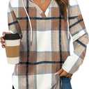 Bofell Womens Fashion Tops Hoodies for Women Pullover Oversized Sweatshirts Long SLeeve Shirts Loose Fit (Large, Brown Plaid)