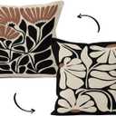 HIWX Boho Black and Beige Floral Pillow Covers 18 x 18, Botanical Neutral Plant Decorative Throw Pillow Cover, Abstract Bohemian Flower Plant for Sofa Bed Girls Room Home Decor Reversible Pillowcase