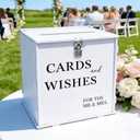 White Wedding Card Box with Slot & Lock, Elegant Wedding Card Boxes for Reception Money Envelope Cash Cards, Large DIY Wedding Gift Box for Engagement Anniversary Bridal Shower Table Decor