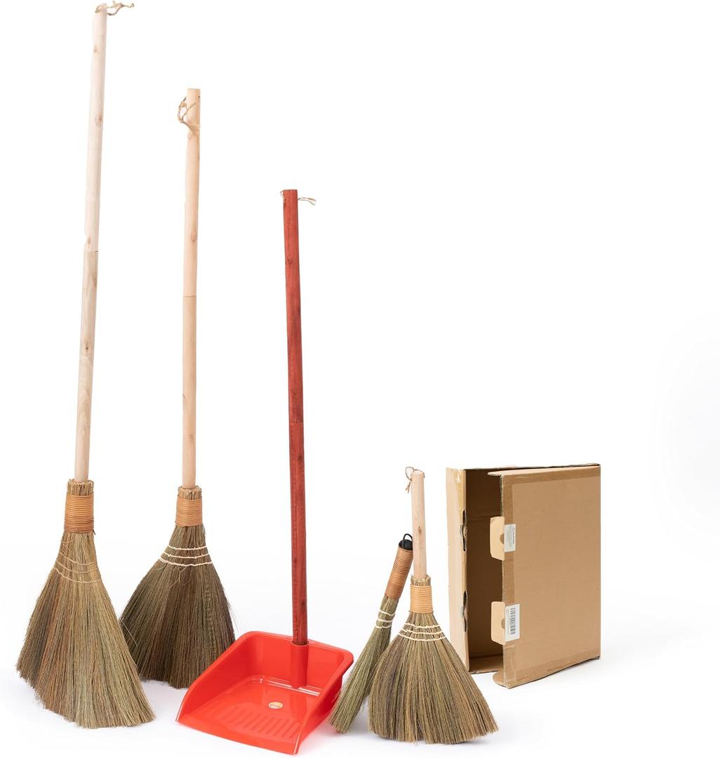 TTS Home Broom and Dustpan Set with 44.9'' Long Handle for Family, Kitchen, Office, and Lobby 4-Pack Stand-Up Brooms with Dustpan Combo