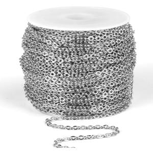 [66 Feet/ 20M] Stainless Steel Chain Bulk, 2mm 304 Stainless Steel Chains Flat Cable Link Chain Bulk for Jewelry Making DIY Craft (2.0mm width)