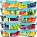 VERONES 10 Pack Glass Meal Prep Containers - 2 Compartment Set, 30 OZ Airtight Glass Lunch Containers with Lids, for Microwave, Oven, Freezer & Dishwasher Friendly, Green