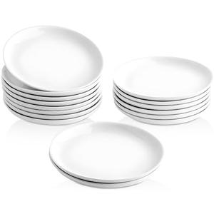 XINLTC 16 Piece Ceramic Appetizer Plates, 5.6 Inch Small Dessert Plates Set, White Round Plates for Bread, Butter, Snack, Lightweight Dinnerware Saucer Sets - Ivory, Oven, Microwave & Dishwasher Safe