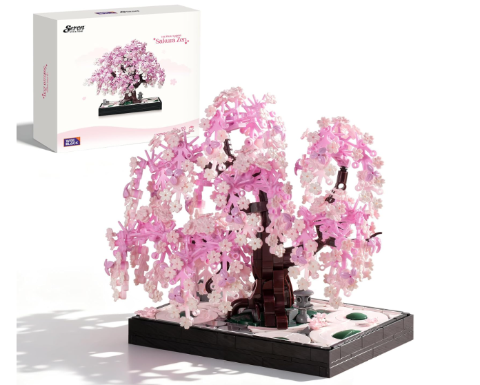 Wise Block Cherry Blossom Tree Building Block Set for Adult 900 Pcs Artificial Bonsai Tree Plants for Home Decor, Adult Ages 18+,Easter Gift for Women Set