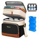 Mancro Expandable Breast Milk Cooler Travel Bag with Ice Pack, Double Layer Baby Bottle Bag Fits 6 Bottles Up to 9 Ounce, Breastmilk Cooler Bag with Shoulder Strap for Nursing Moms & Daycare