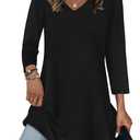OFEEFAN 3/4 Length Sleeve Womens Tops Dressy Casual Plus Size Tunics to Wear with Leggings (Black, XL)