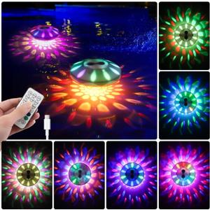 QOLNBY Floating Pool Lights(2 Pack), IP68 Waterproof Pool Lights, Rechargeable RGB Upper and Lower Color Changing Pool Lights with 6 Dynamic Lighting Effects, Floating Light for Pond Gardens,Party