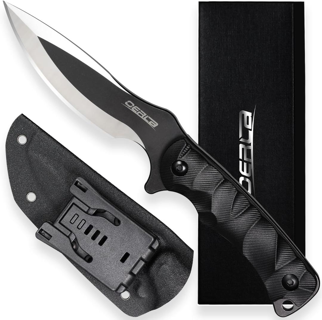 OERLA TAC OLL-005 Outdoor Knife Fixed Blade Camping Hunting Survival Field Knife 420HC Full Tang Steel Blade with Kydex Sheath and EDC Tactical Belt Clip
