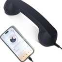 Retro Phone Handset, Vintage Style Landline Handle Receiver with Answer Button, Wired Type-C Adapter for Cell Phones - Compatible with Mobile Calls, Video Conferences & Meetings (Black)