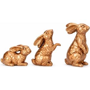 GoGnome Set of 3 Rosy Bronze Easter Decorations Resin Bunny Figurines  Easter Decorations for Home, Elegant Rabbit Decor for Table, Shelf, Mantel (Gold)