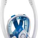 Adult Full Face Snorkel Mask, Waterproof Dual Breathing Tubes, Patented Design, Breathing Through The Nose, Professional Snorkeling Gear for Vacation, Mountable Action Camera (Small-Medium, Blue-White)