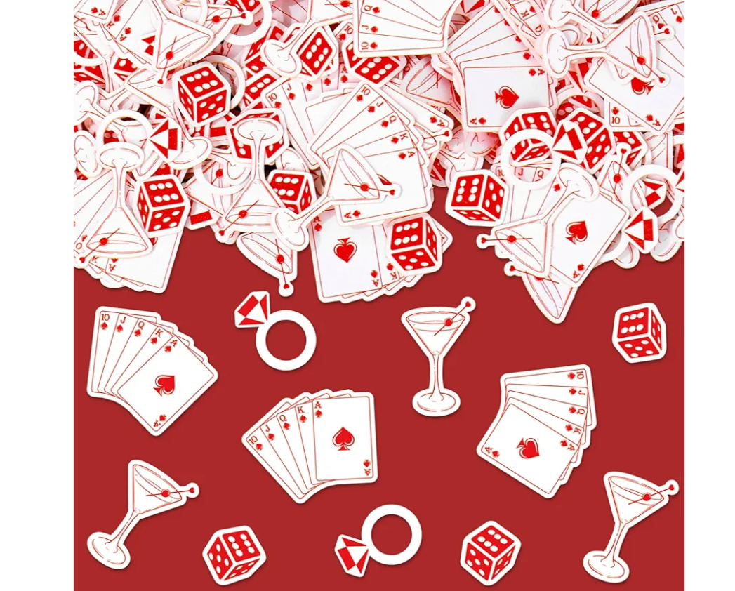 Whaline 300Pcs Lucky in Love Table Confetti Vegas Bachelorette Party Confetti Cocktail Ring Poker Dice Table Centerpieces for Bridal Shower Casino Decoration