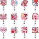 Kigeli 12 Pcs Valentine's Day Nurse Badge Reel Retractable Nursing Badge Reel with Alligator Clip Acrylic Cute Name ID Holder for Valentine's Day Doctors Wife Husband Student Worker