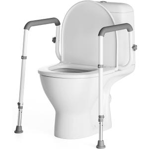 Loyoda Heavy-Duty Steel Toilet Safety Rail - Securely Bolts to Toilet Seat Holes, Adjustable Height & Width, Non-Slip Feet & Soft Foam Grip, Supports 350 lbs for Elderly & Mobility Assistance