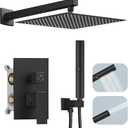 Hoimpro 12 Inch Shower Head System Set Bathroom Rain Mixer Shower Head 2 In 1 Handheld Sprayer Wall Mounted, Square Rainfall Shower Faucet Fixture Combo Valve Kits Brass Showerhead, Matte Black