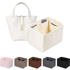 Purse Organizer Insert for Picotin 18/22, Satin Bag Organizer for Picotin Bags, Lightweight Purse Essentials for Women Luxury Handbags, Soft Touch Inner Liner with Multiple Pockets (Craie, PC22)