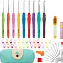 Crochet Hooks 9 Sizes Crochet Hook Set, 49 Pack Yarn Crochet Kit for Beginners, Knitting Needles with Ergonomic Handles for Arthritic Hands, Crochet Needle Kit with Blue Case for Crocheters