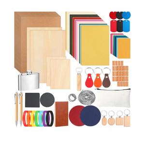 Dunzoom 127 Pcs Laser Material Kit Laser Cutting Engraving Materials Accessories Including Wood, Metal, PU Leather, Fabric, Glass, Rock, Rubber for Cutters Engraving Supplies