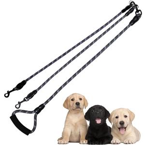 Dual Dog Leash, Reflective Heavy Duty Two Dog Leash for Small Medium Large Dogs, 2 Dog Leashes, 360 Swivel Tangle Free with Comfortable Handle, Support Add to Multiple Rope, Black