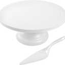Large Cake Stand 12 Inch with Cake Spatula, Round Bamboo Fiber Cupcake Dessert Stand, Cake Decorating Display Stand for Birthday Parties, Weddings, Baby Shower and Other Events, White