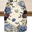 XCHI Spooky Blue Pumpkin Halloween Table Runner Party Table Decoration for Home Kitchen Dining Holiday Decor 13x36 Inch