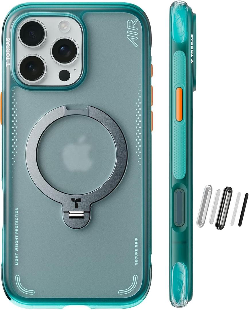 TORRAS Ostand Q3 Air for iPhone 16 Pro Max Case with 360 Magnetic Stand, Fit for MagSafe, Military Grade Drop Tested, Camera Control Button, Shockproof Phone Case for iPhone 16 Pro Max 6.9", Blue (Glacier Sprint)
