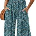Dokotoo Women's Casual Loose Overalls Jumpsuits One Piece Sleeveless Printed Wide Leg Long Pant Rompers With Pockets, L