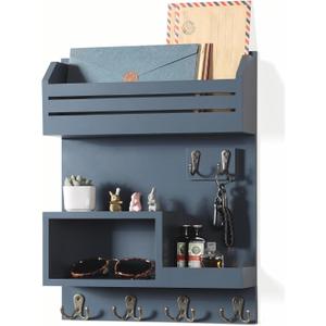 Key Holder for Wall, Wall Mounted Mail Organizer with 6 Metal Key Hooks, Key Racks for Home Entryway Decor, Luxury Gray