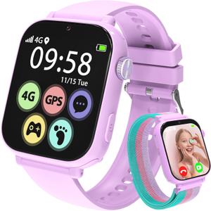 AXYWINBO Kids smart Watches for Girls Boys 4g GPS Call Text-Smart Watch for Kids Game Camera Pedometer Alarm Clock Calculator-Kid Watches for Girls Boys 4-12 Age Gifts Purple