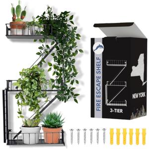 VERSATILE KAS Fire Escape Shelf Fire Escape Wall Shelf Trinket Shelf Display Action Figure Figure Display Shelf Superhero Display Floating Staircase New York Wall Ladder Firescape (3-Tier) (Black)