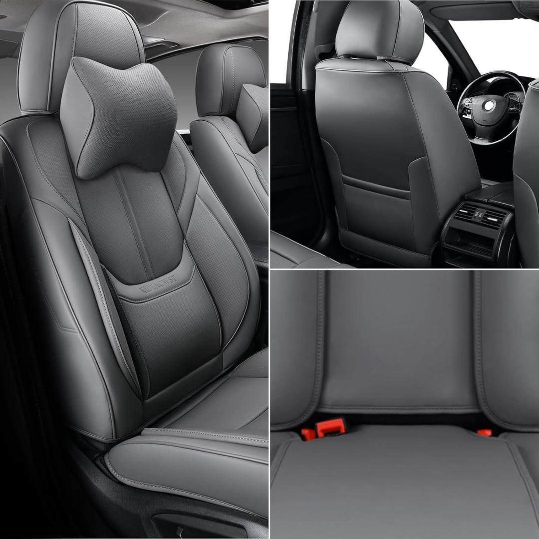 Auto Car Seat Covers Accessories Full Set Leather Cushion Protector Breathable Waterproof Seat Cover for Cars Universal Fit (Grey, Front Pair and Rear)