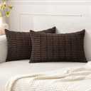 MIULEE Pack of 2 Corduroy Decorative Lumbar Throw Pillow Covers 20x12 Inch Soft Boho Striped Pillow Covers Modern Farmhouse Home Decor for Sofa Living Room Couch Bed Dark Brown