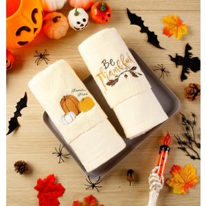 3 Pcs Thanksgiving Hand Towels for Bathroom Embroidered Fall Pumpkin Bathroom Towels 100% Cotton Give Thanks Dishcloths Hello Fall Washcloths 13.3 x 29.5 for Thanksgiving Gifts Kitchen Decor(Orange)