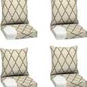 Arden Outdoor Foam Deep Seat Cushion Set, 4-Pack, 24x24, Premium High-Density Foam, Never Flattens, Weather-Proof for Patio Chair Sofa Couch, Tan Diamond Trellis
