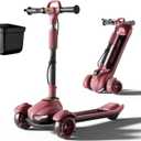 Large Kids Scooter, Toddler Scooter for Kids 3-18 & Adults, Safe Dual Brakes (Foot Brake/Hand Brake) & Music with Lights, 5-Level Adjustable & One-Click Folding Kick Scooter.