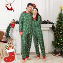 ANGELGGH Family Matching Christmas Onesie, Cute Vacation Xmas Print One Piece Pajamas, Hooded Holiday Sleepwear Nightwear PJs (Green, M)