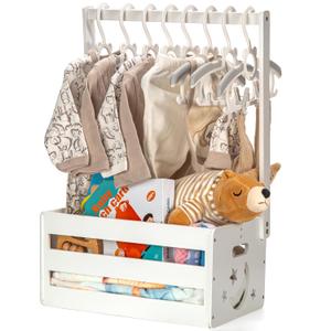 GiftAmaz White Wooden Baby Shower Crate Closet, Baby Storage Crate with Handle, Basket for Baby Shower Gifts, Welcome Gift Basket for Newborn Boys Girls, Pregnancy Gifts for New Parents, White