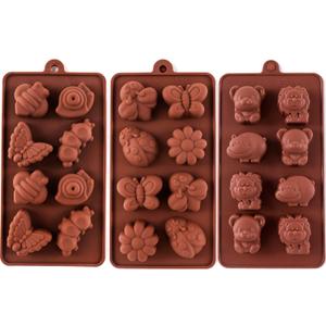 3 x Silicone Molds Non-stick Chocolate Candy Mold,Soap Molds,Silicone Baking mold Making Kit, Set of 3 Forest Theme with Different Shapes Animals,Lovely & Fun for Kids