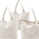 Segarty 3PCS 16.5x13 inch Natural Heavy DIY Tote for Crafting, Ironing and Embroidering, White Canvas Reusable Grocery Shopping Bag with Zipper