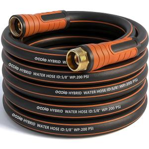 Garden Hose 25 ft x 5/8", Heavy Duty Water Hose, Flexible and Durable, Kink Resistant Lightweight Hybrid Hose, Leakproof Yard Hose with Male to Female Fittings (Black)